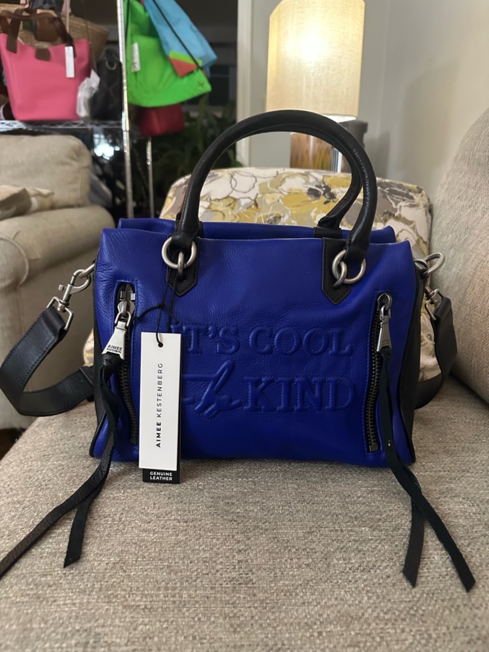 Aimee KESTENBERG Cool One-of-a-Kind Cobalt Leather Satchel NWT - Picture 10 of 15